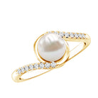 Freshwater Pearl Solitaire Bypass Engagement Ring with Diamond Accent AAA - Rosec Jewels
