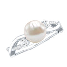 Rosec Jewels-Genuine 7.4 Carat Freshwater Pearl Engagement Ring with Diamond Crossover Shank