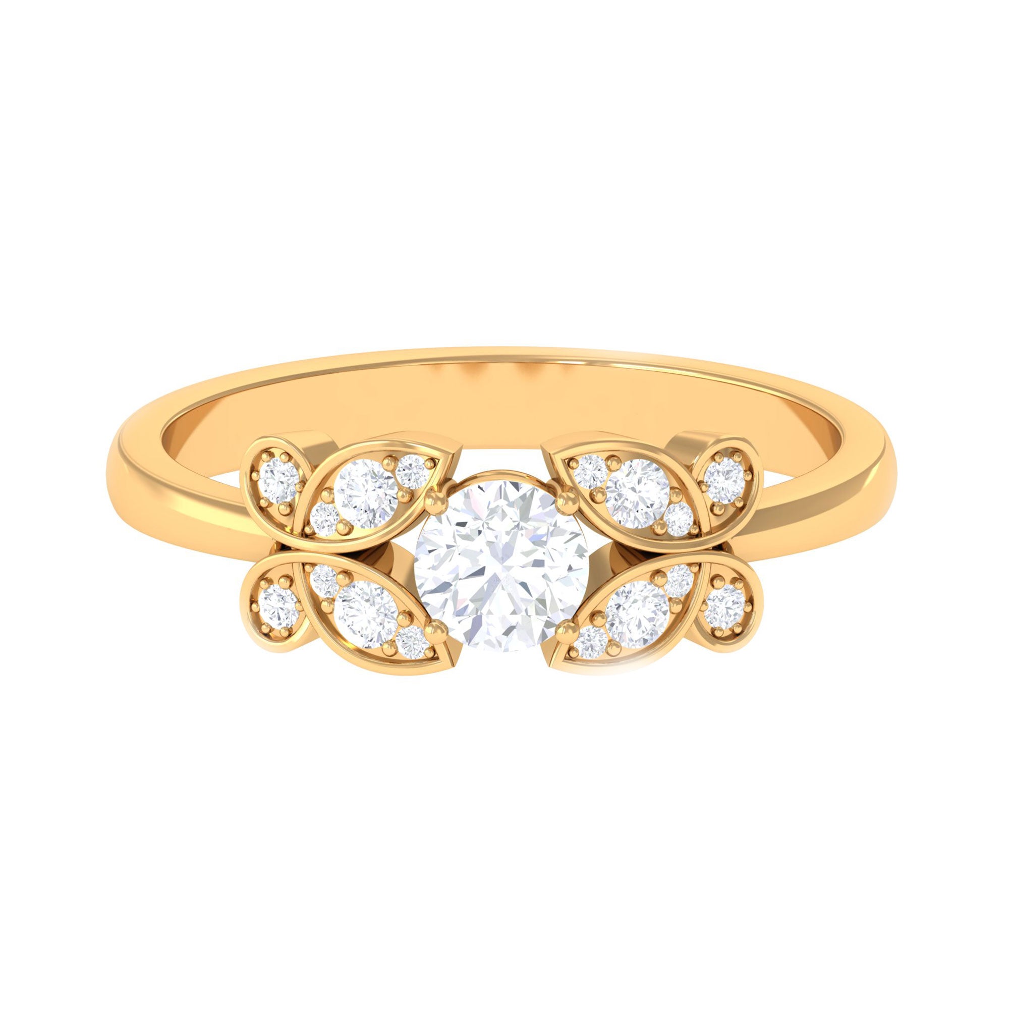 Round Cut Diamond Nature Engagement Ring Natural - ( HI-SI ) - Rosec Jewels