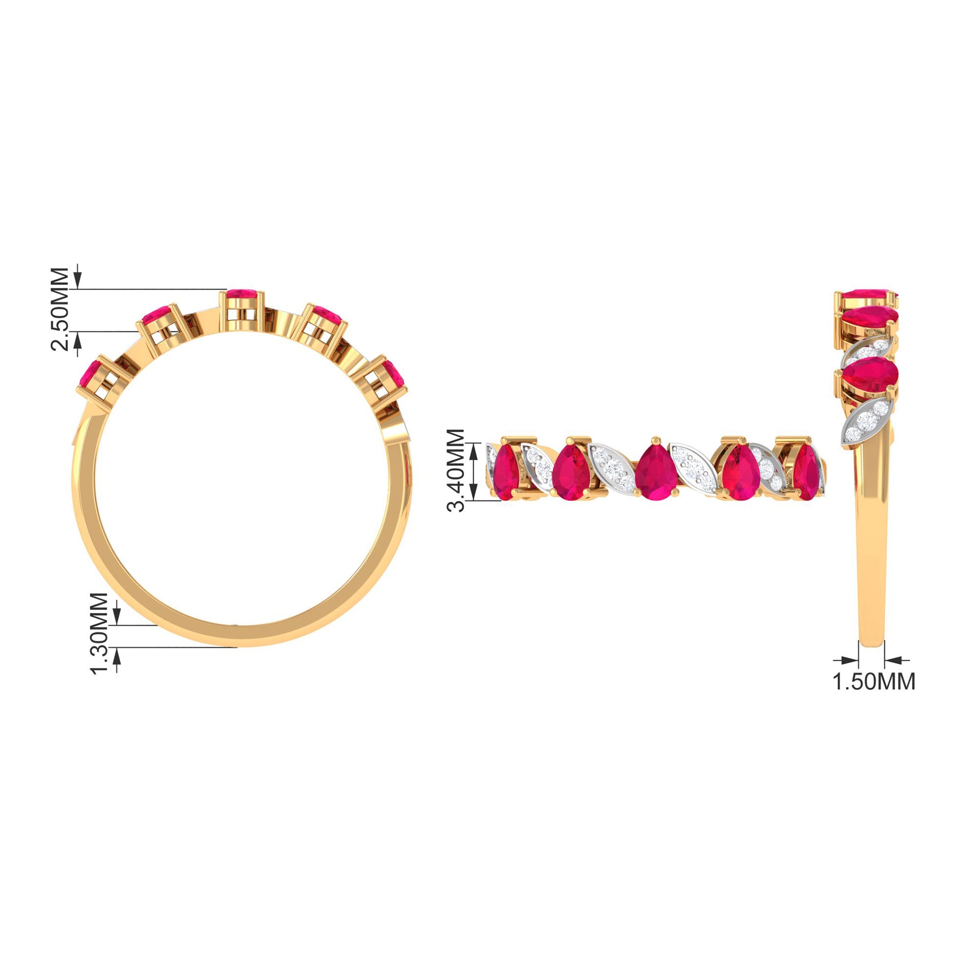 Real Pear Shape Ruby Half Eternity Ring with Diamond for Women AAA - Rosec Jewels