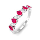 Real Pear Shape Ruby Half Eternity Ring with Diamond for Women AAA - Rosec Jewels