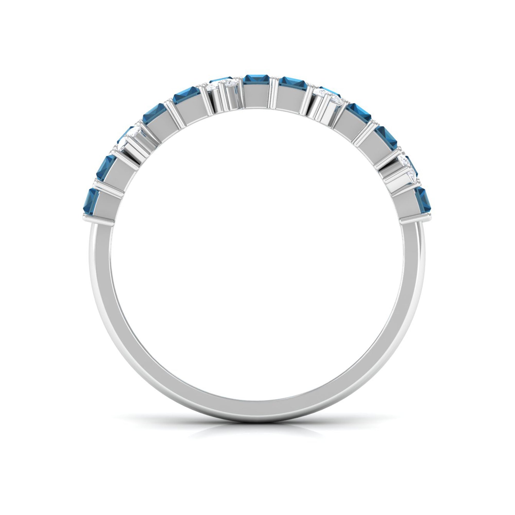 Baguette London Blue Topaz Uneven Eternity Ring with Diamond AAA - Rosec Jewels