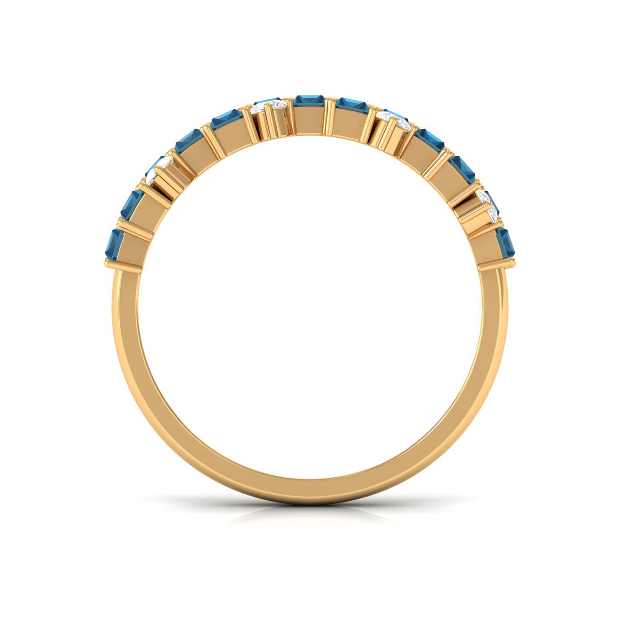 Baguette London Blue Topaz Uneven Eternity Ring with Diamond AAA - Rosec Jewels