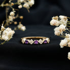 Rosec Jewels-Real Amethyst Half Eternity Ring with Diamond for Women