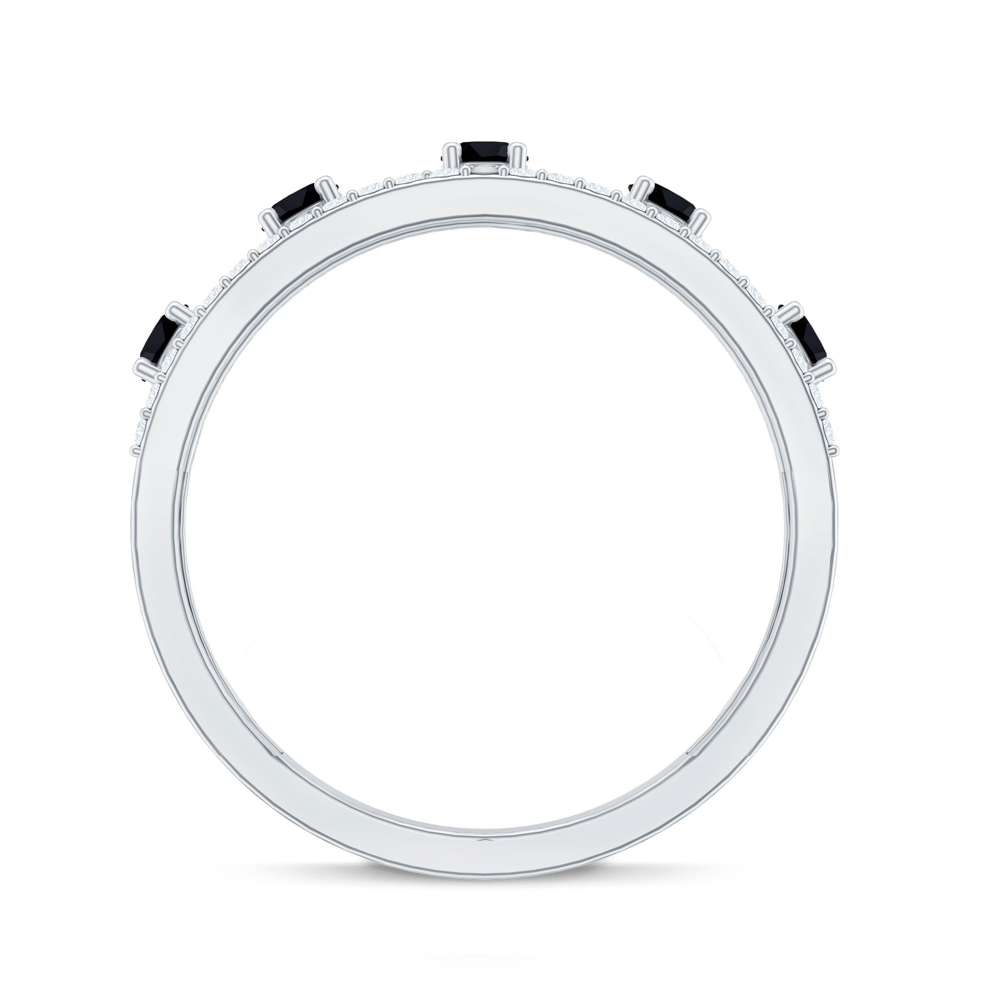 Round Cut Black Onyx and Diamond Half Eternity Band Ring AAA - Rosec Jewels