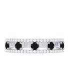 Round Cut Black Onyx and Diamond Half Eternity Band Ring AAA - Rosec Jewels