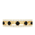 Round Cut Black Onyx and Diamond Half Eternity Band Ring AAA - Rosec Jewels