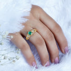 Natural Emerald Diamond Antique Looking Engagement Ring AAA - Rosec Jewels