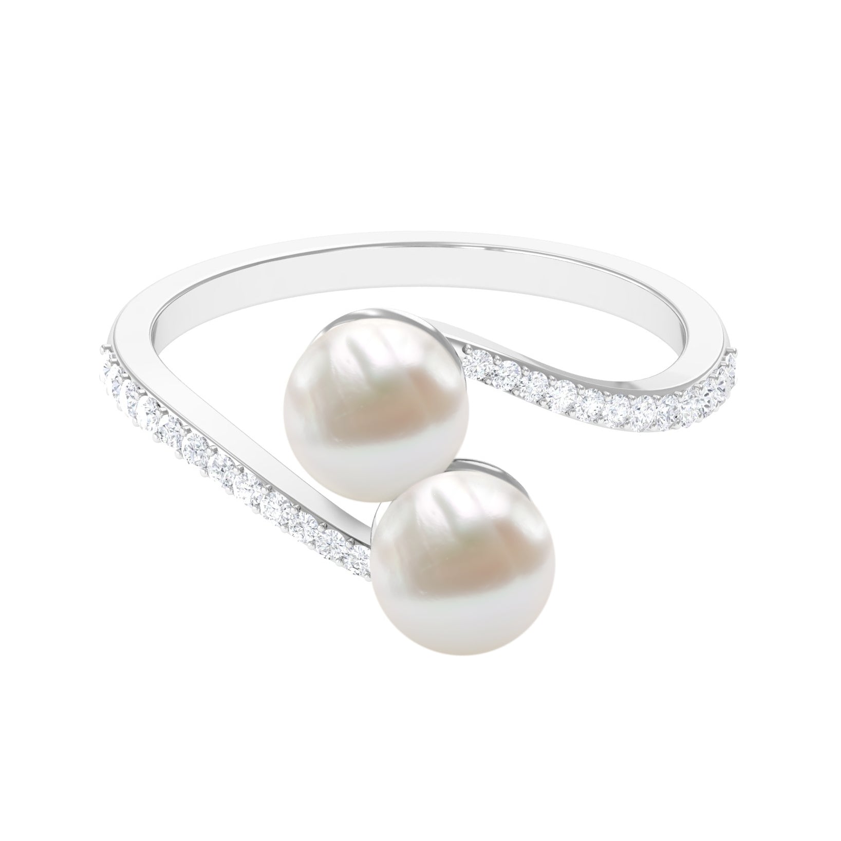 Moi et Toi Freshwater Pearl Bypass Ring with Diamond Freshwater Pearl - ( AAA ) - Quality - Rosec Jewels