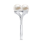 Rosec Jewels-Natural Freshwater Pearl 2 Stone Engagement Ring with Diamond