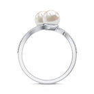 Rosec Jewels-Natural Freshwater Pearl 2 Stone Engagement Ring with Diamond