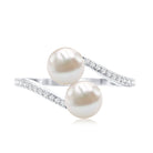 Rosec Jewels-Natural Freshwater Pearl 2 Stone Engagement Ring with Diamond