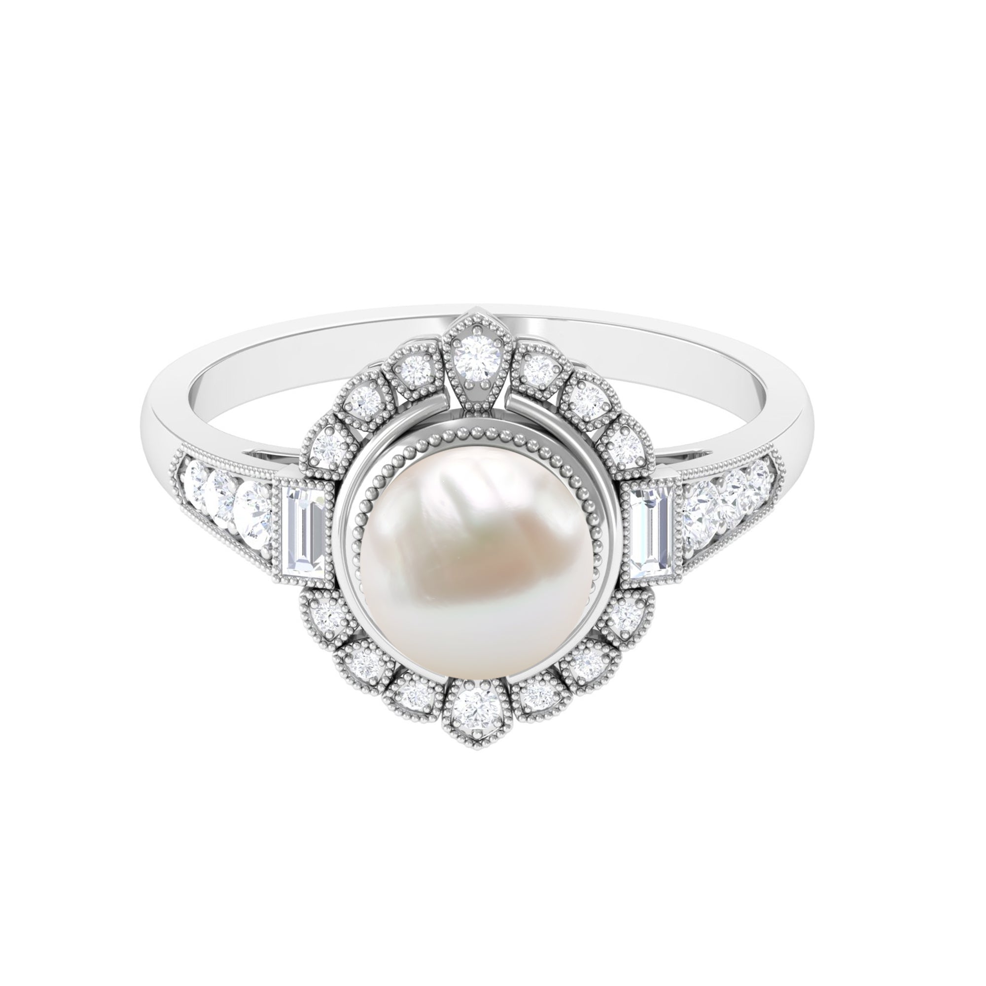 Freshwater Pearl and Diamond Cocktail Halo Ring