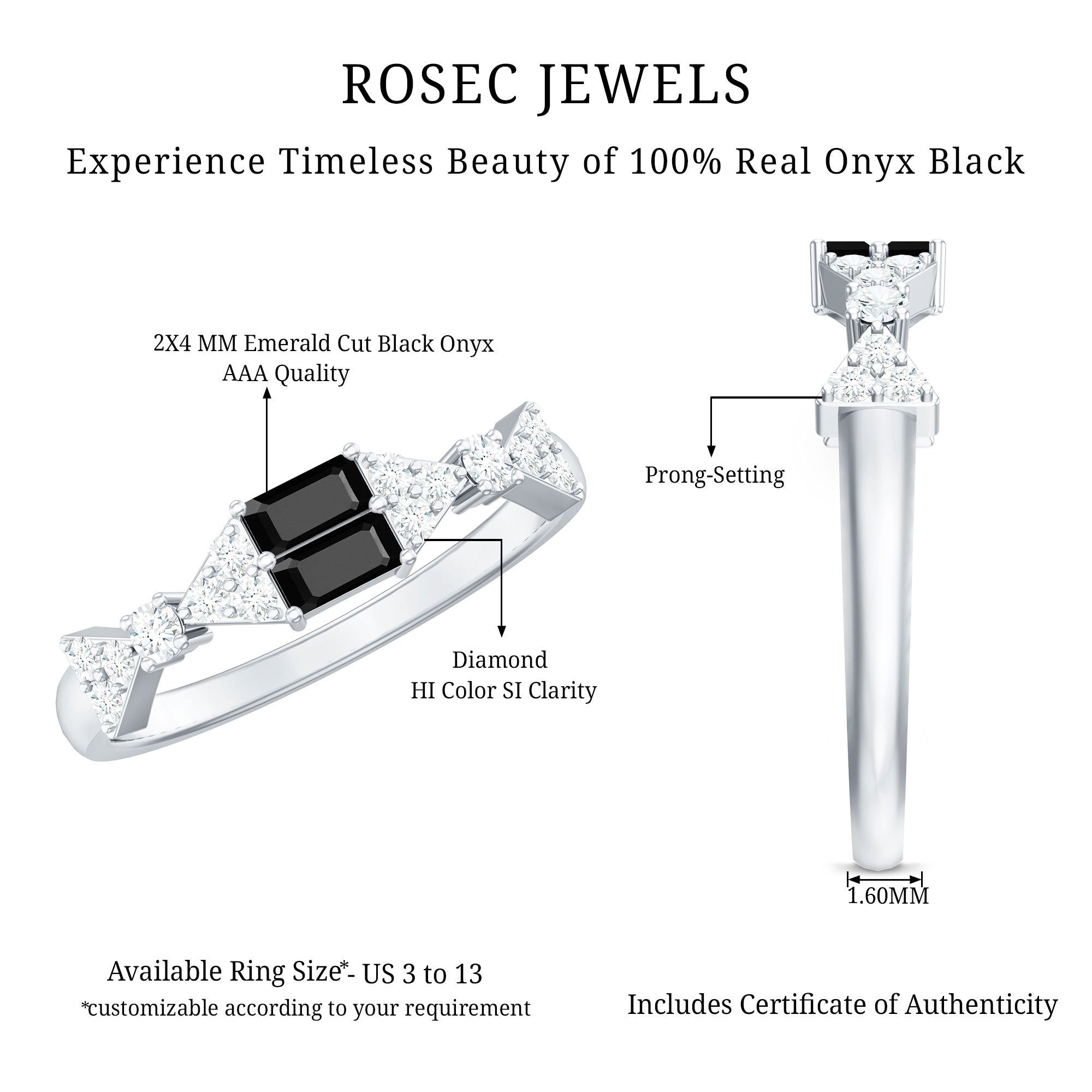 Rosec Jewels-Genuine Black Onyx and Diamond Half Eternity Wedding Band