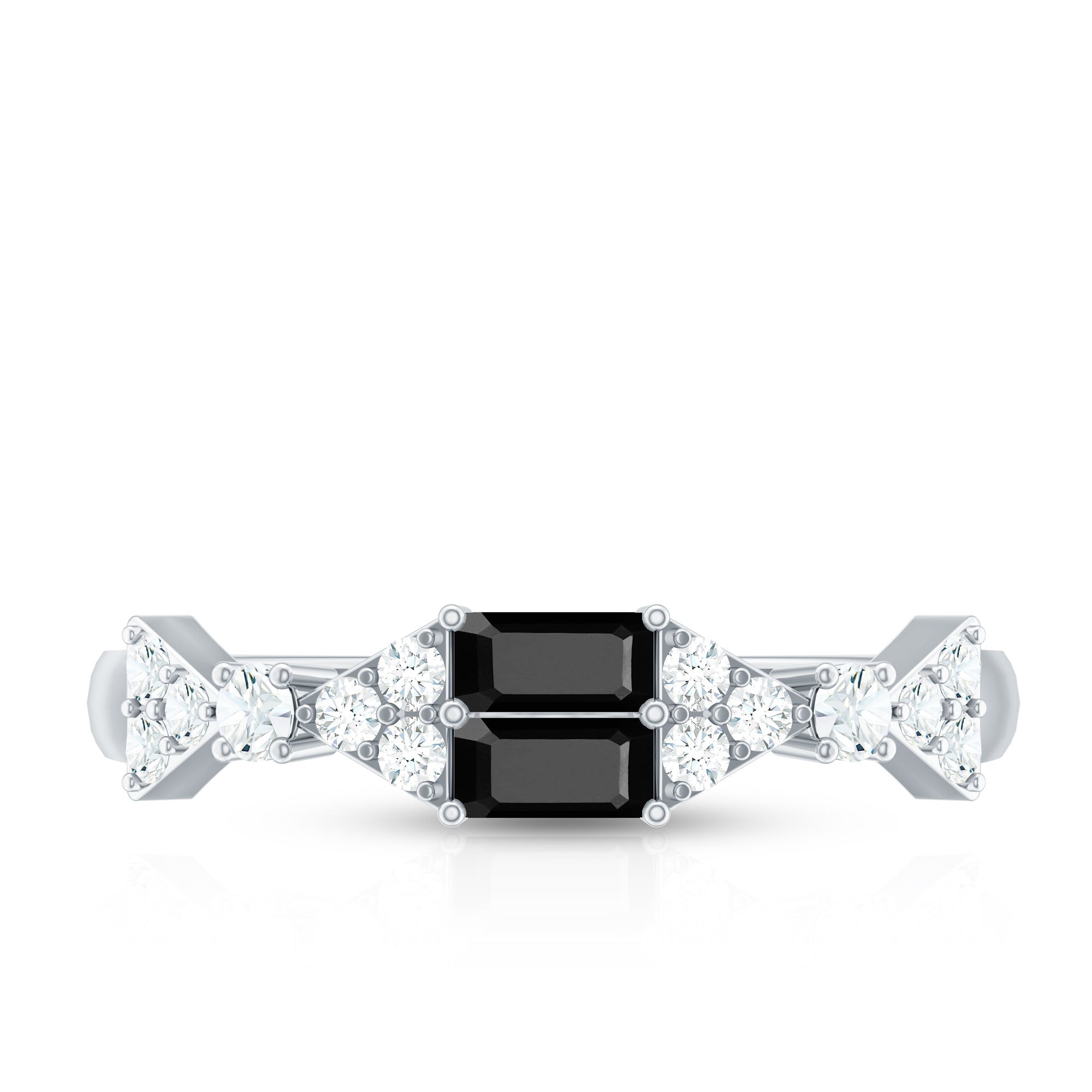 Genuine Black Onyx and Diamond Half Eternity Wedding Band AAA - Rosec Jewels