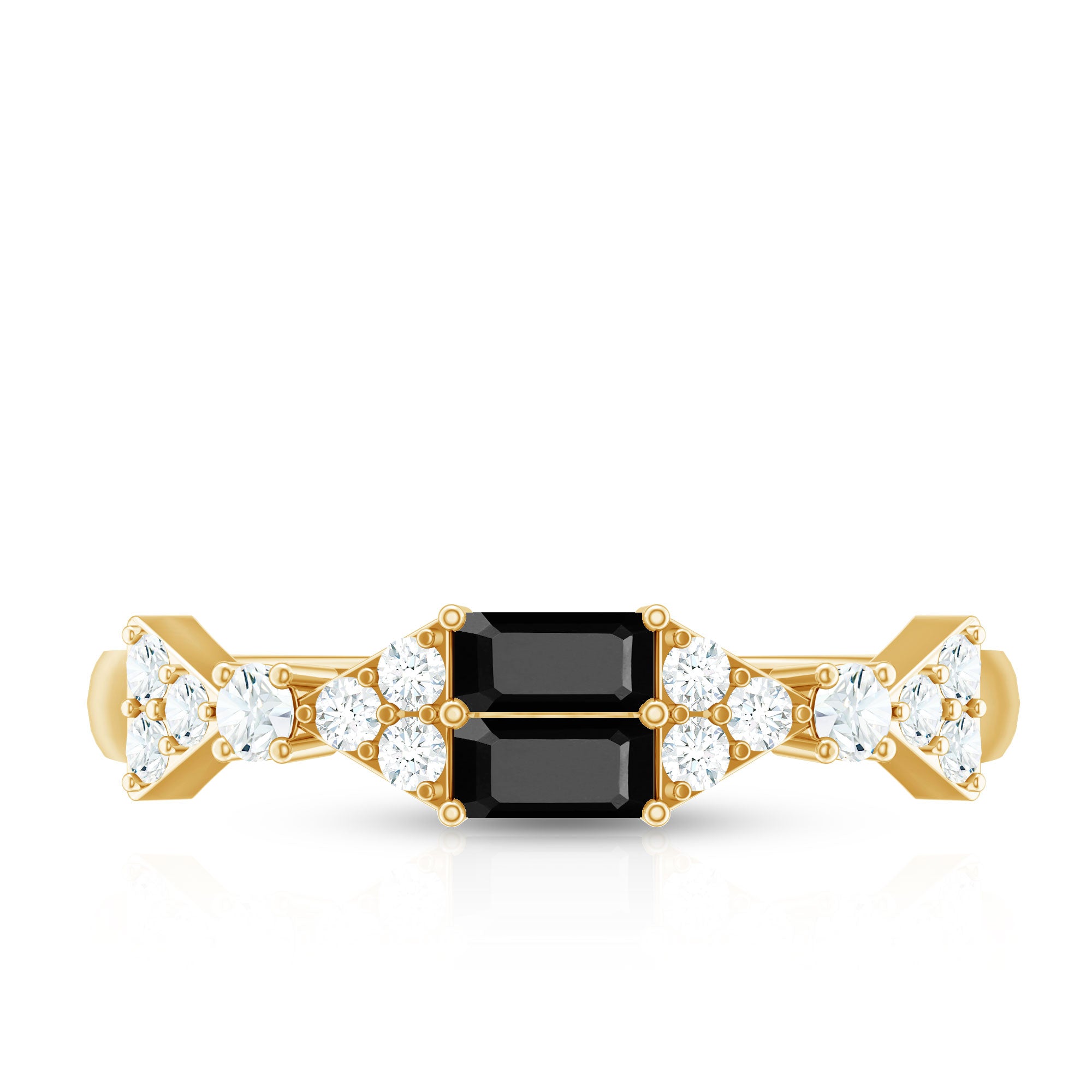 Genuine Black Onyx and Diamond Half Eternity Wedding Band AAA - Rosec Jewels