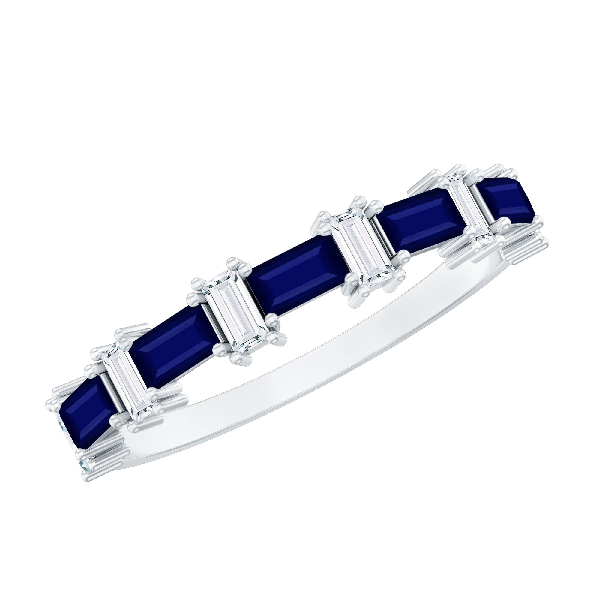 Blue Sapphire and Diamond Half Eternity Ring