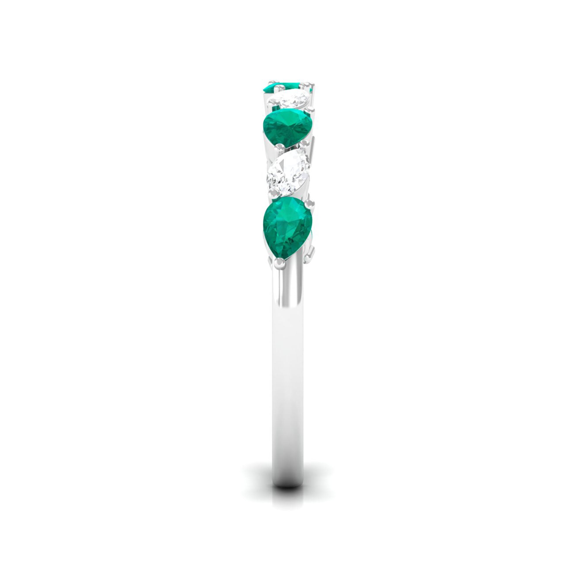 Natural Pear Shape Emerald Half Eternity Ring in East West Style AAA - Rosec Jewels