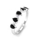 Pear Black Onyx Half Eternity Band Ring with Diamond AAA - Rosec Jewels