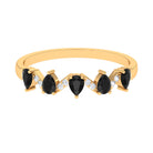 Pear Black Onyx Half Eternity Band Ring with Diamond AAA - Rosec Jewels