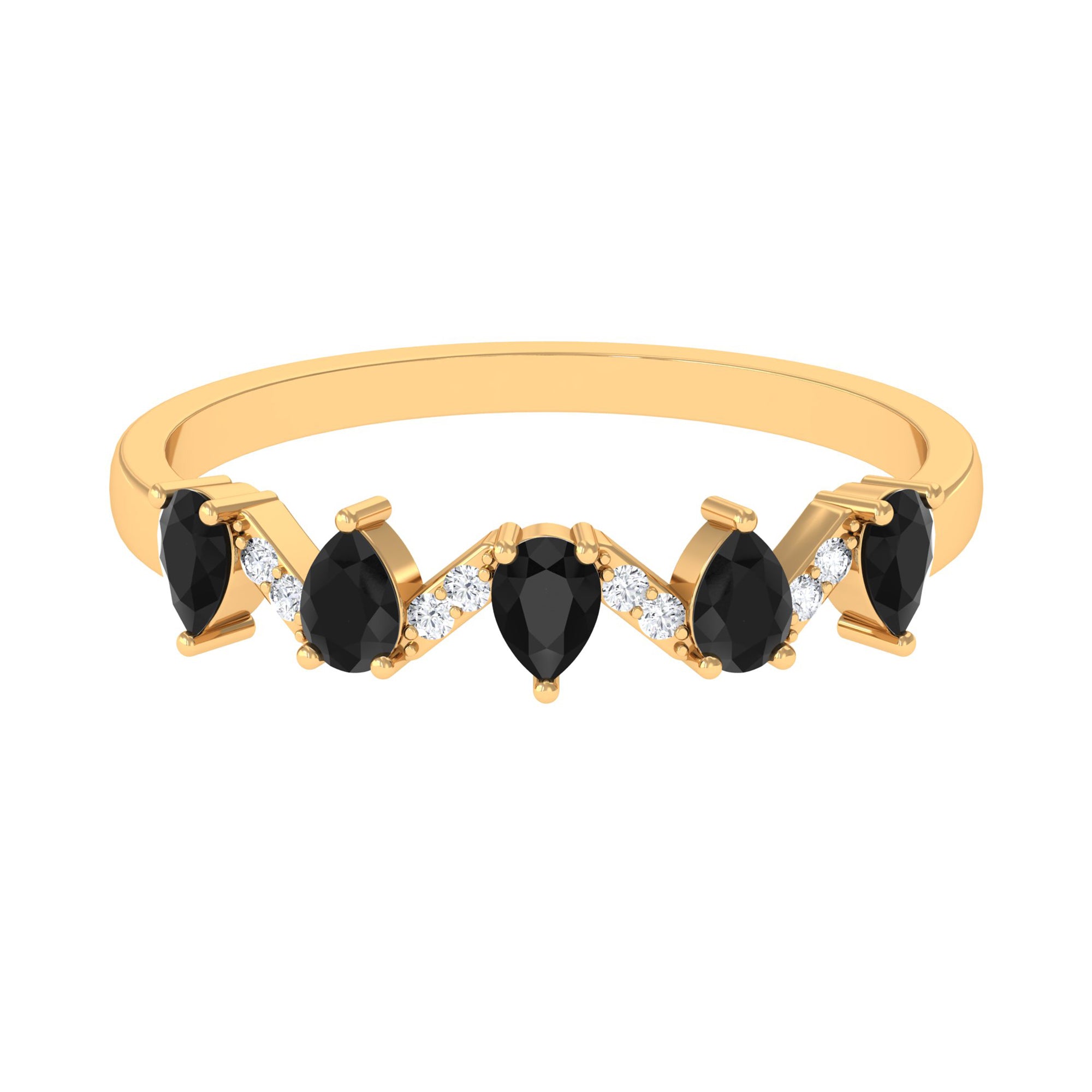 Pear Black Onyx Half Eternity Band Ring with Diamond AAA - Rosec Jewels