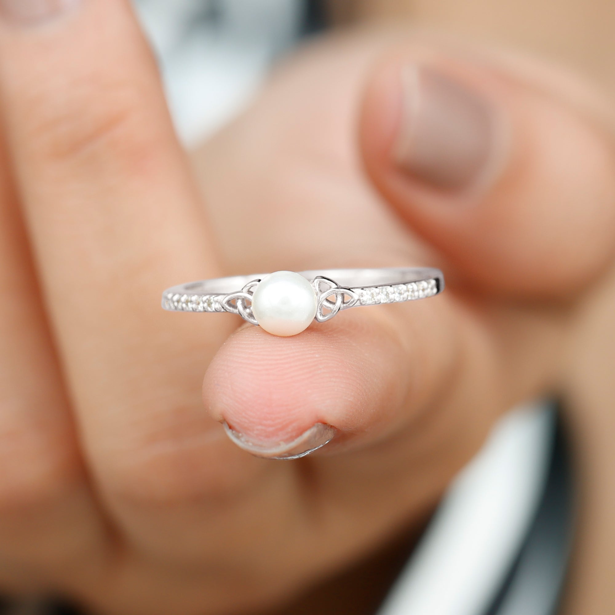 Delicate pearl ring on sale