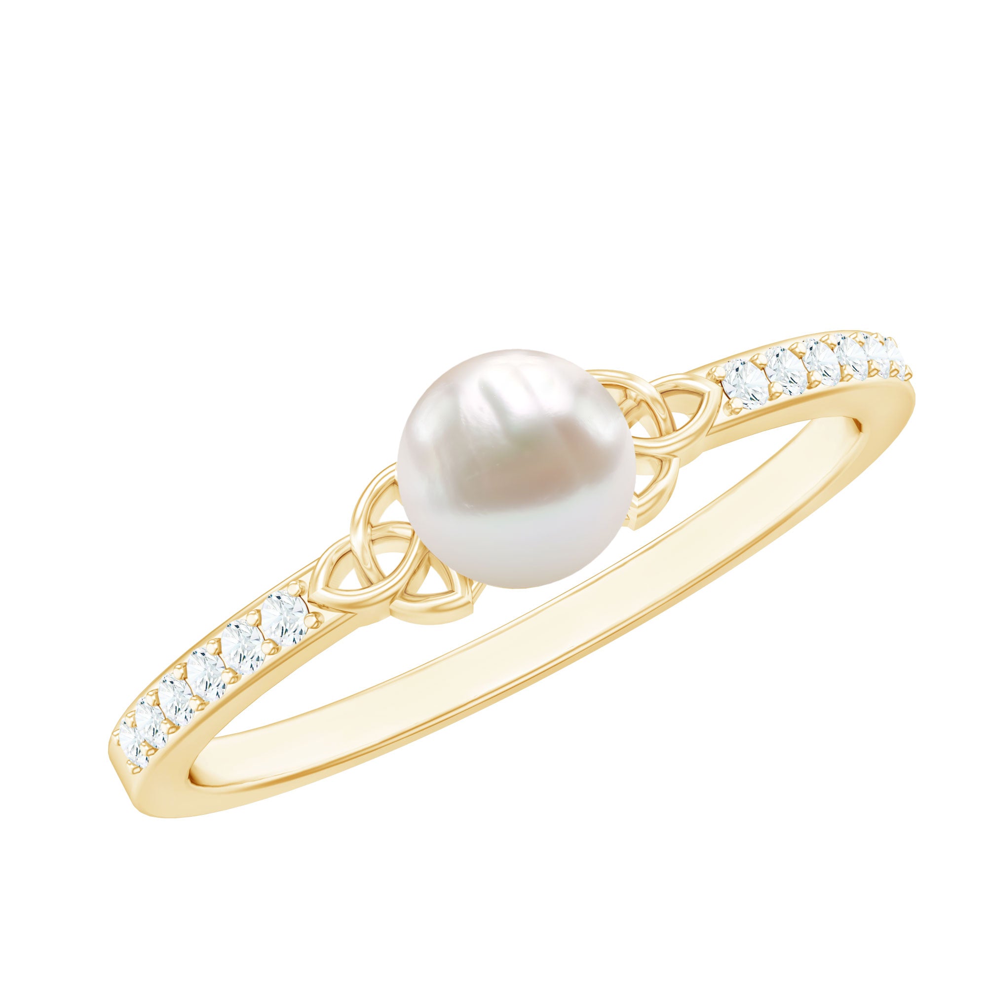 Cultured 2 Carat Freshwater Pearl Diamond Promise Ring with Celtic Knot AAA - Rosec Jewels