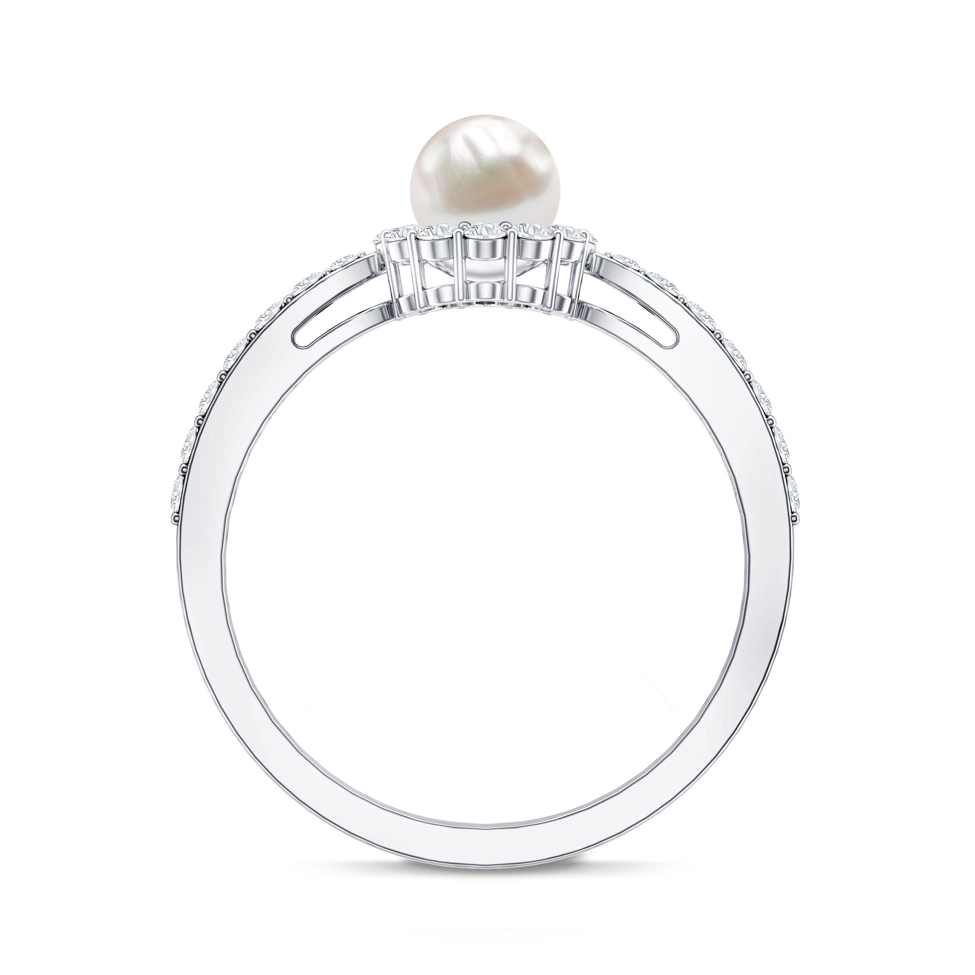 Rosec Jewels-Cultured Freshwater Pearl 2 Carat Engagement Ring with Diamond Halo