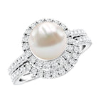 Rosec Jewels-Cultured 7 mm Freshwater Pearl Engagement Ring with Diamond Wedding Band