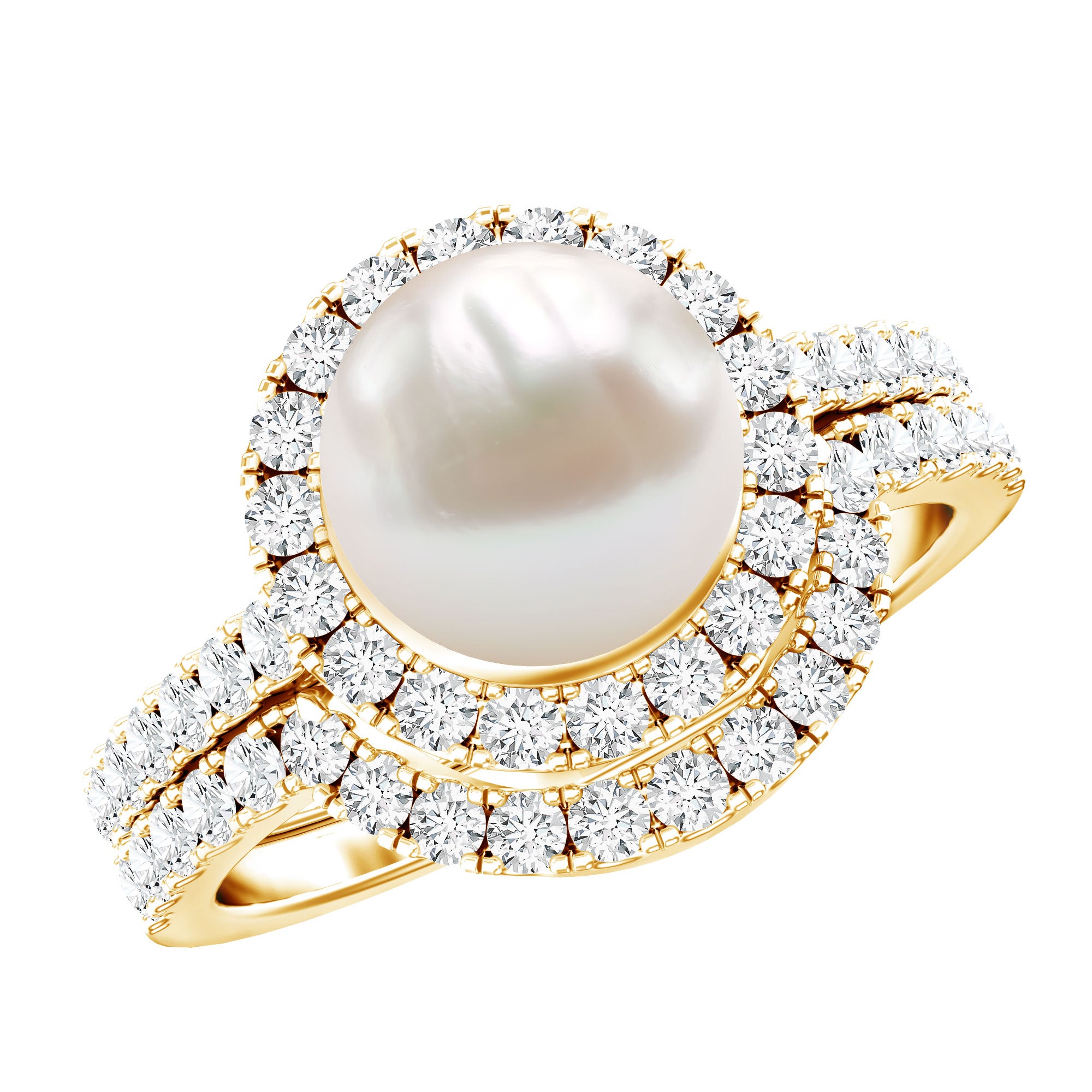 Rosec Jewels-Cultured 7 mm Freshwater Pearl Engagement Ring with Diamond Wedding Band