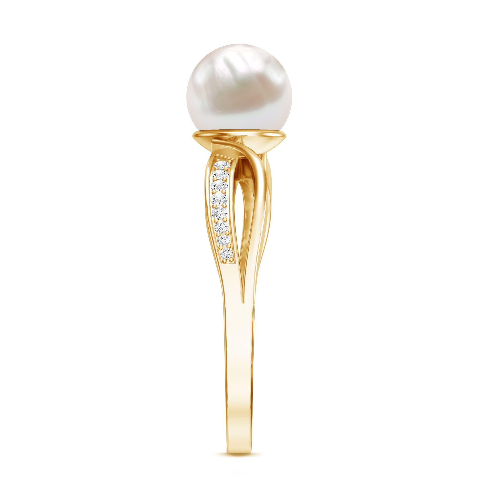 Cultured 3 Carat Freshwater Pearl Engagement Ring with Diamond AAA - Rosec Jewels
