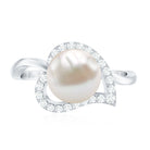Rosec Jewels-Cultured Freshwater Pearl Promise Ring with Diamond Leaf