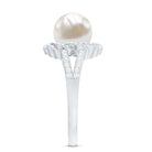 Split Shank Freshwater Pearl and Diamond Braided Statement Ring AAA - Rosec Jewels