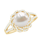 Split Shank Freshwater Pearl and Diamond Braided Statement Ring AAA - Rosec Jewels