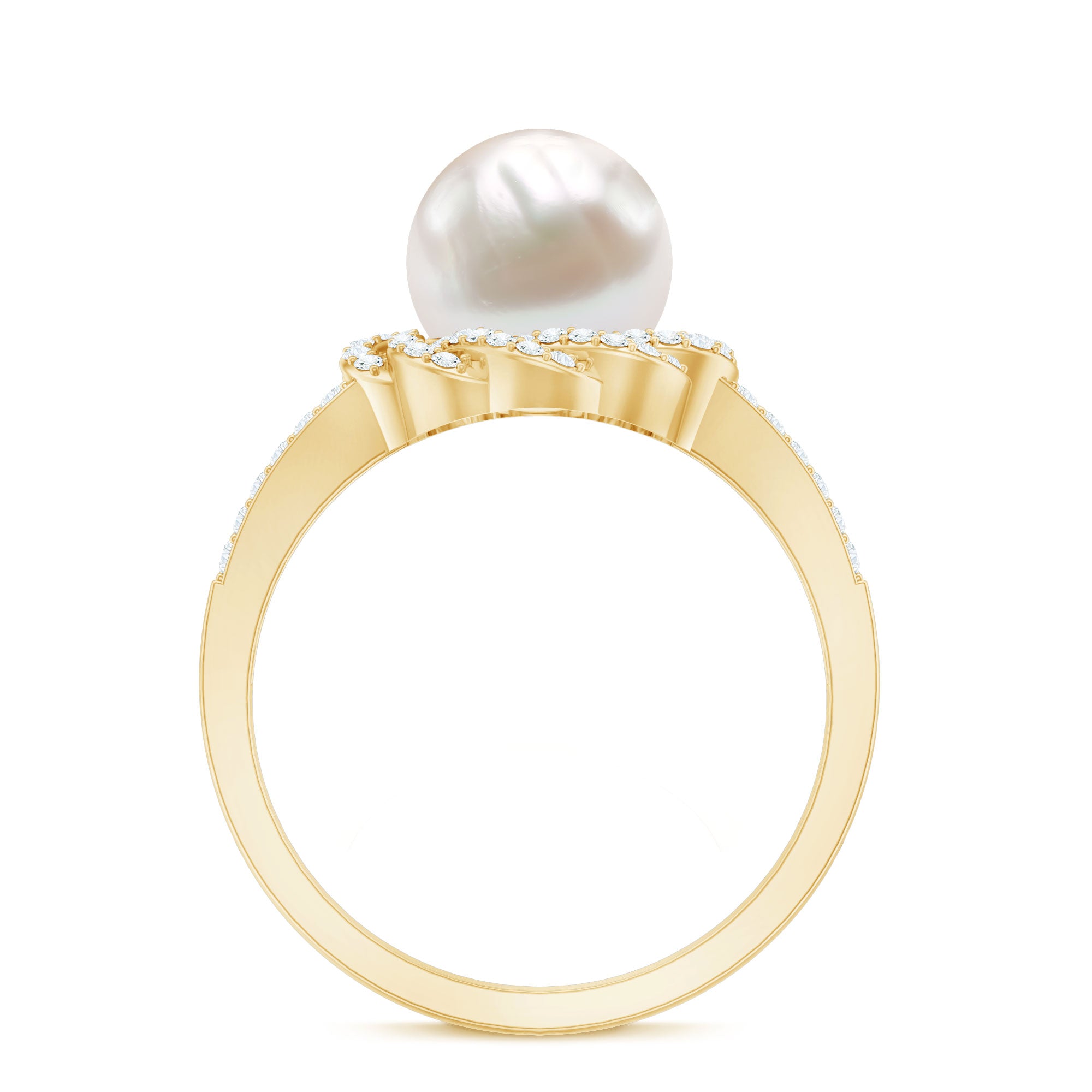 Rosec Jewels-Split Shank Freshwater Pearl and Diamond Braided Statement Ring