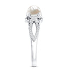 Cultured 2 Carat Freshwater Pearl Solitaire Engagement Ring with Diamond Crossover Shank AAA - Rosec Jewels