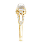 Cultured 2 Carat Freshwater Pearl Solitaire Engagement Ring with Diamond Crossover Shank AAA - Rosec Jewels