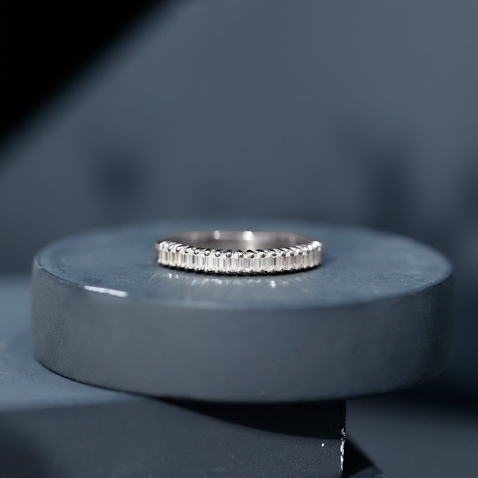 Baguette Cut Moissanite Half Eternity Wedding Band D-VS1 - Rosec Jewels