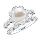 Freshwater Pearl and Diamond Wedding Ring Set AAA - Rosec Jewels