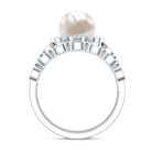 Freshwater Pearl and Diamond Wedding Ring Set AAA - Rosec Jewels