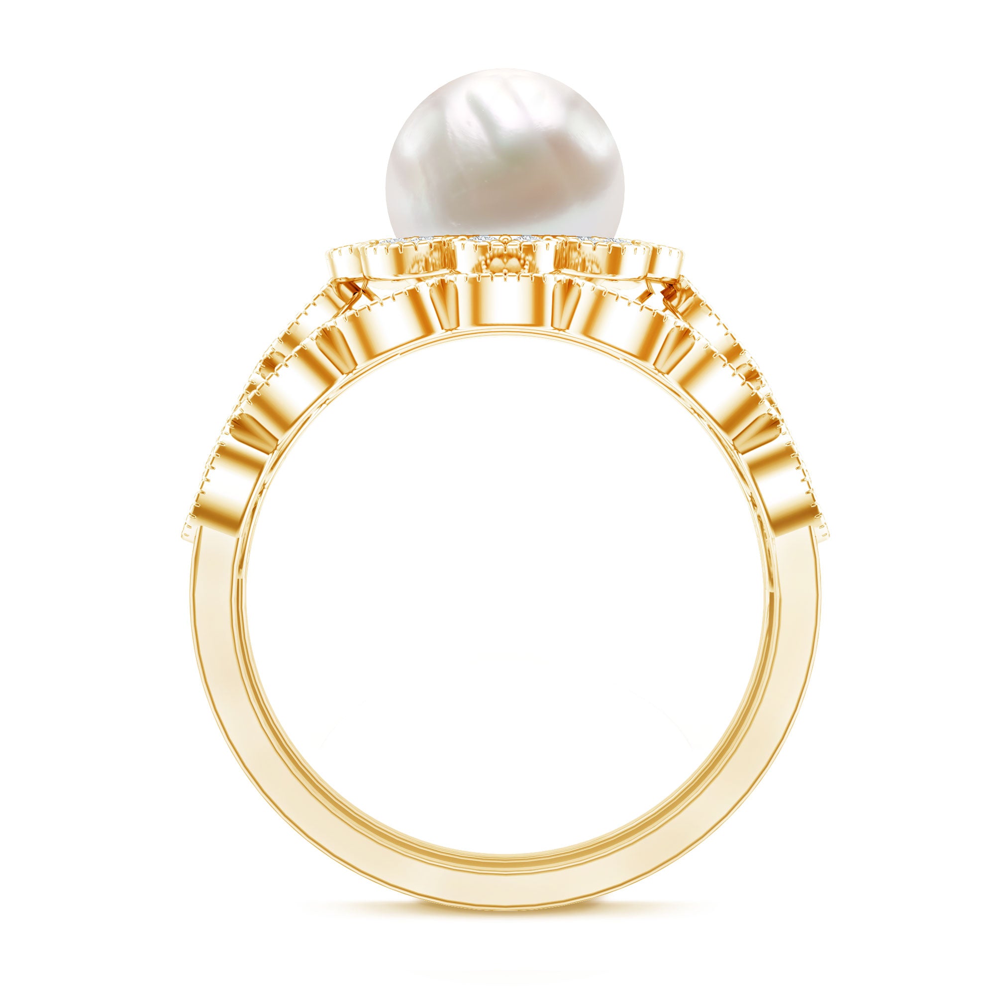 Freshwater Pearl and Diamond Wedding Ring Set AAA - Rosec Jewels