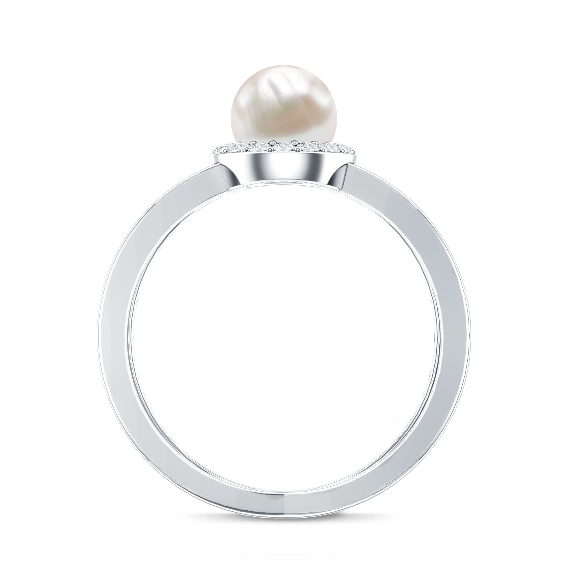 Rosec Jewels-Real 2 Carat Freshwater Pearl Diamond Halo Engagement Ring with Criss Cross Shank