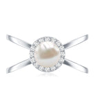 Rosec Jewels-Real 2 Carat Freshwater Pearl Diamond Halo Engagement Ring with Criss Cross Shank