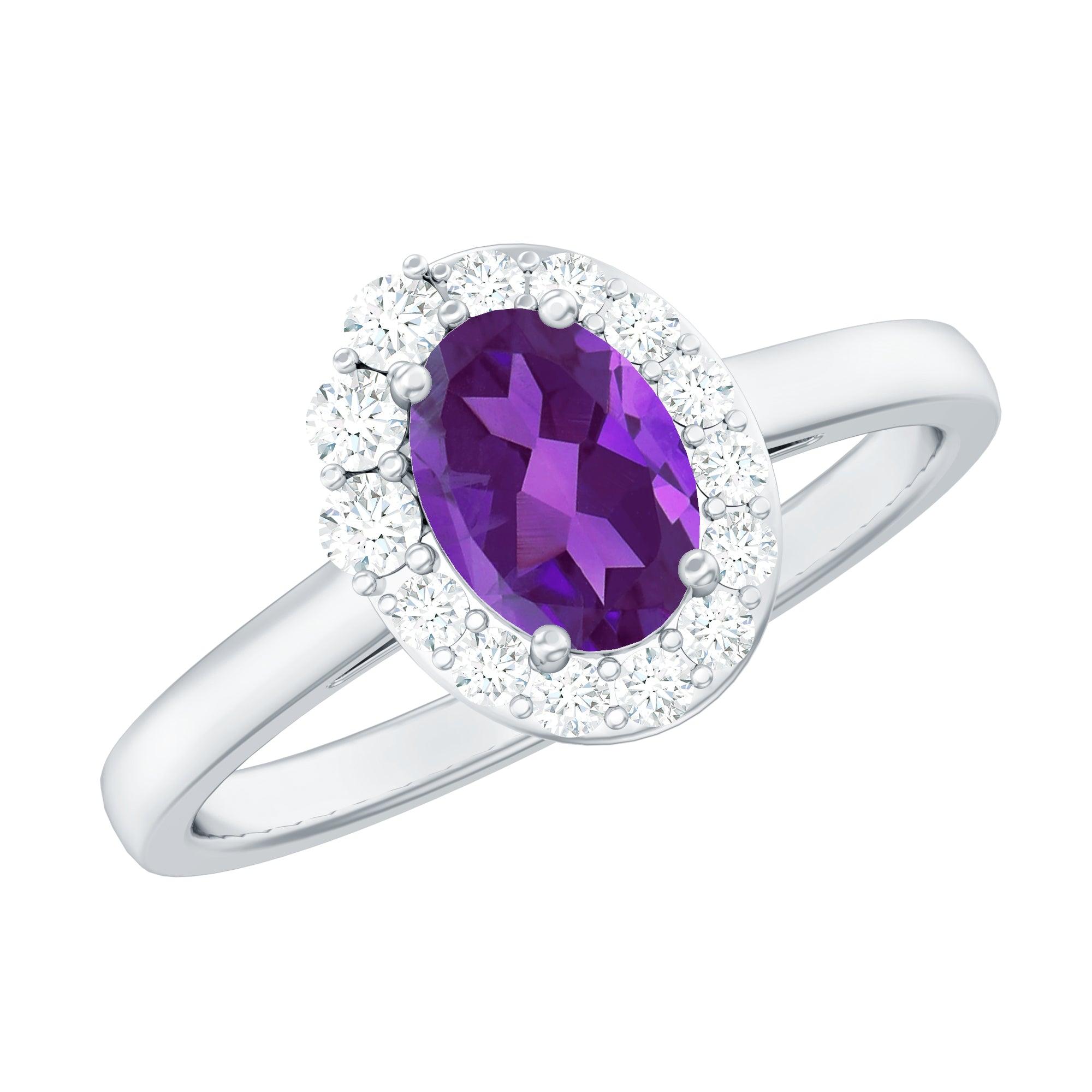 1 Carat Amethyst Designer Engagement Ring with Diamond for Women AAA - Rosec Jewels