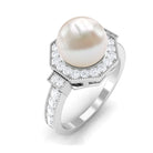 Art Deco Inspired 2 Carat Freshwater Pearl Engagement Ring with Diamond Halo AAA - Rosec Jewels