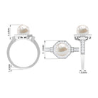 Art Deco Inspired 2 Carat Freshwater Pearl Engagement Ring with Diamond Halo AAA - Rosec Jewels
