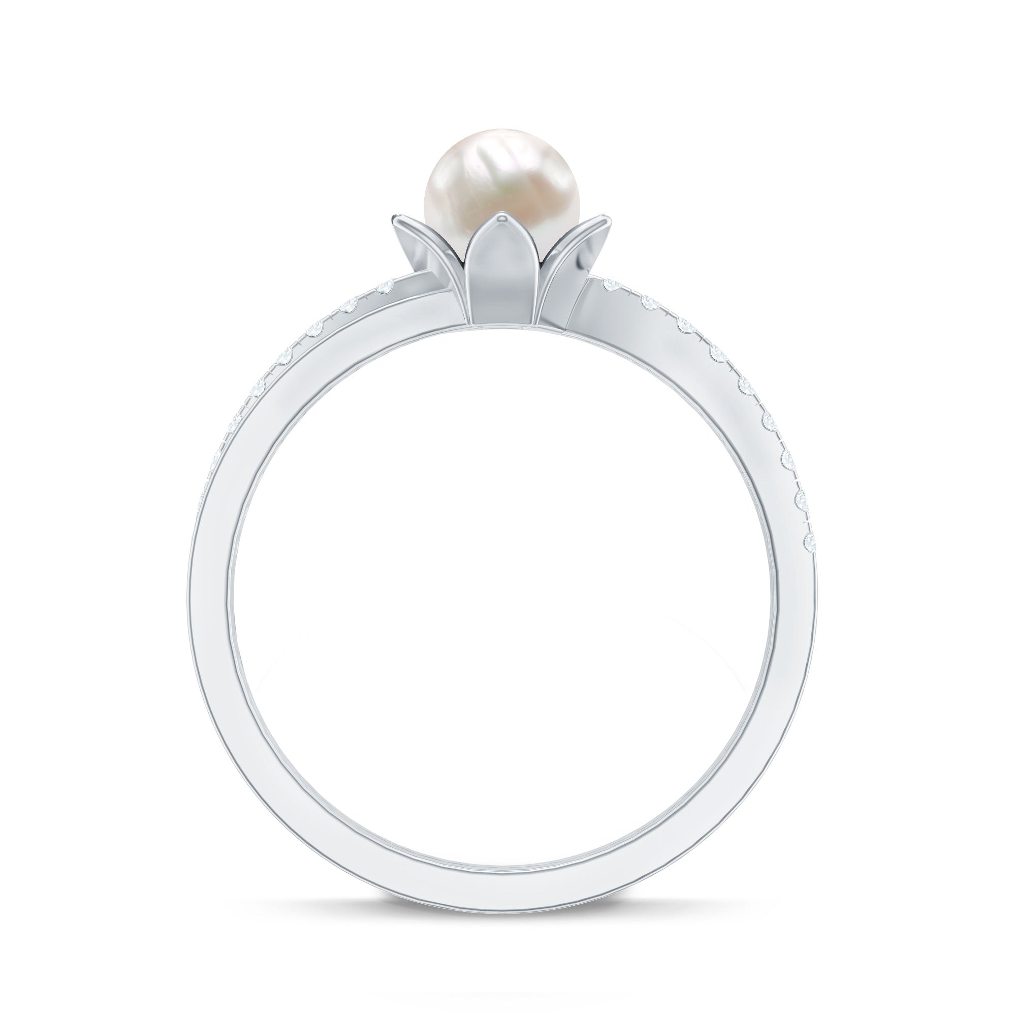 2 Carat Freshwater Pearl and Diamond Flower Engagement Ring AAA - Rosec Jewels