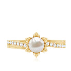 2 Carat Freshwater Pearl and Diamond Flower Engagement Ring AAA - Rosec Jewels