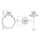 Freshwater Pearl and Diamond Halo Engagement Ring AAA - Rosec Jewels