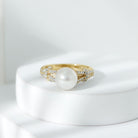 Rosec Jewels-Cultured 7.4 Carat Freshwater Pearl Engagement Ring with Lab Diamonds